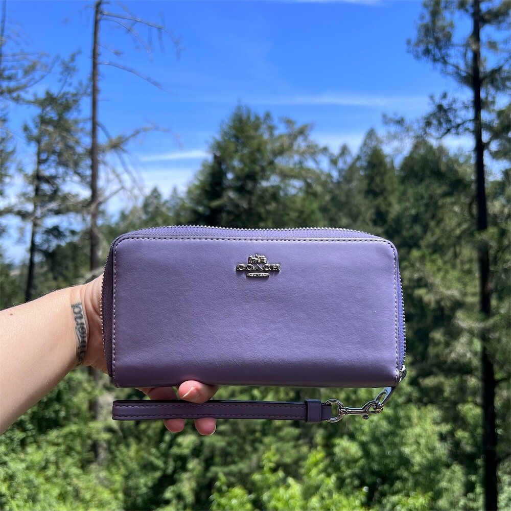 COACH Long Zip-Around Purple Leather Clutch Wallet Silver Hardware AUTHENTIC